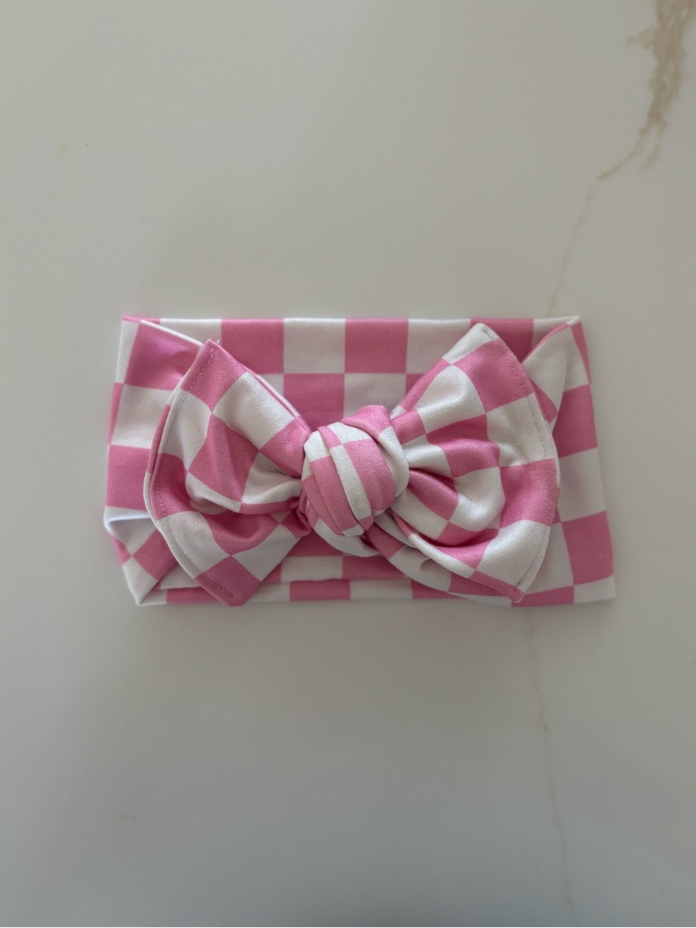 Small Shop Pink Checker Bow Headband